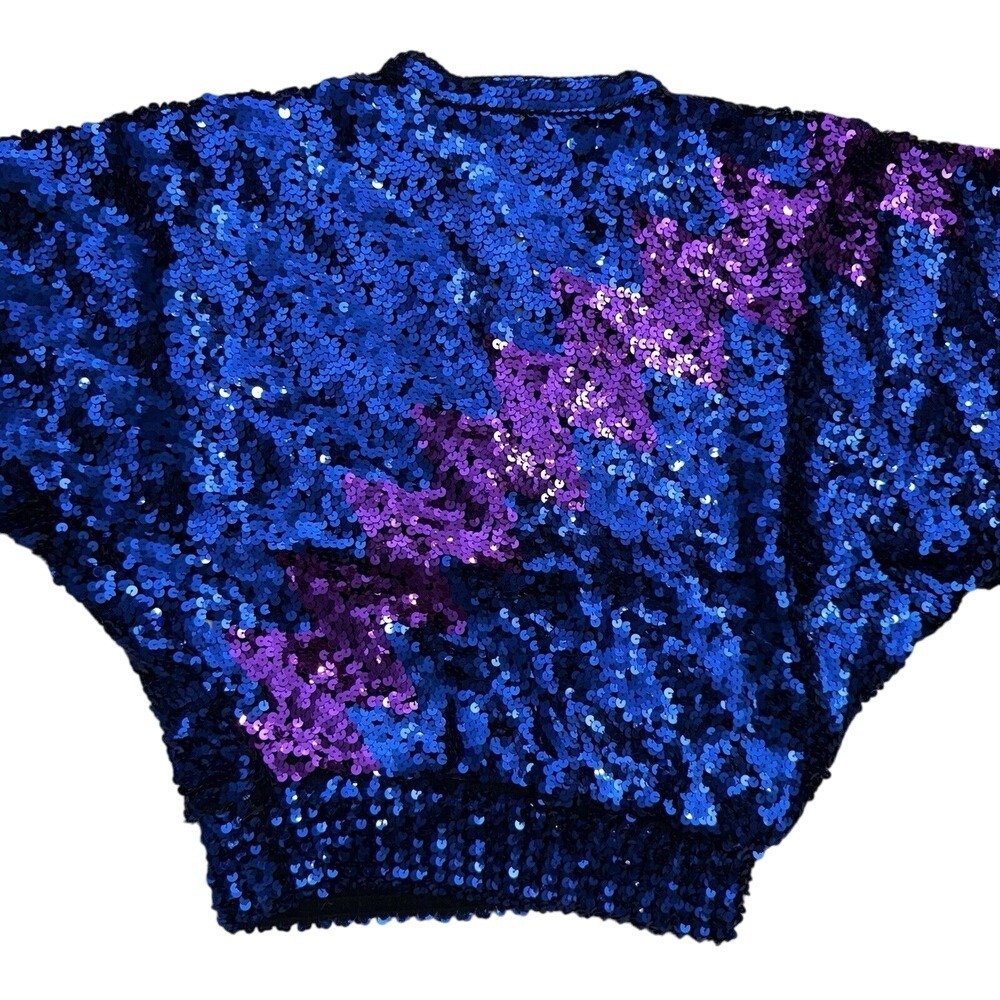 Vintage Lillie Rubin sequin sweater 80's Lightning Bolt Cobalt Blue Party - Picture 14 of 16